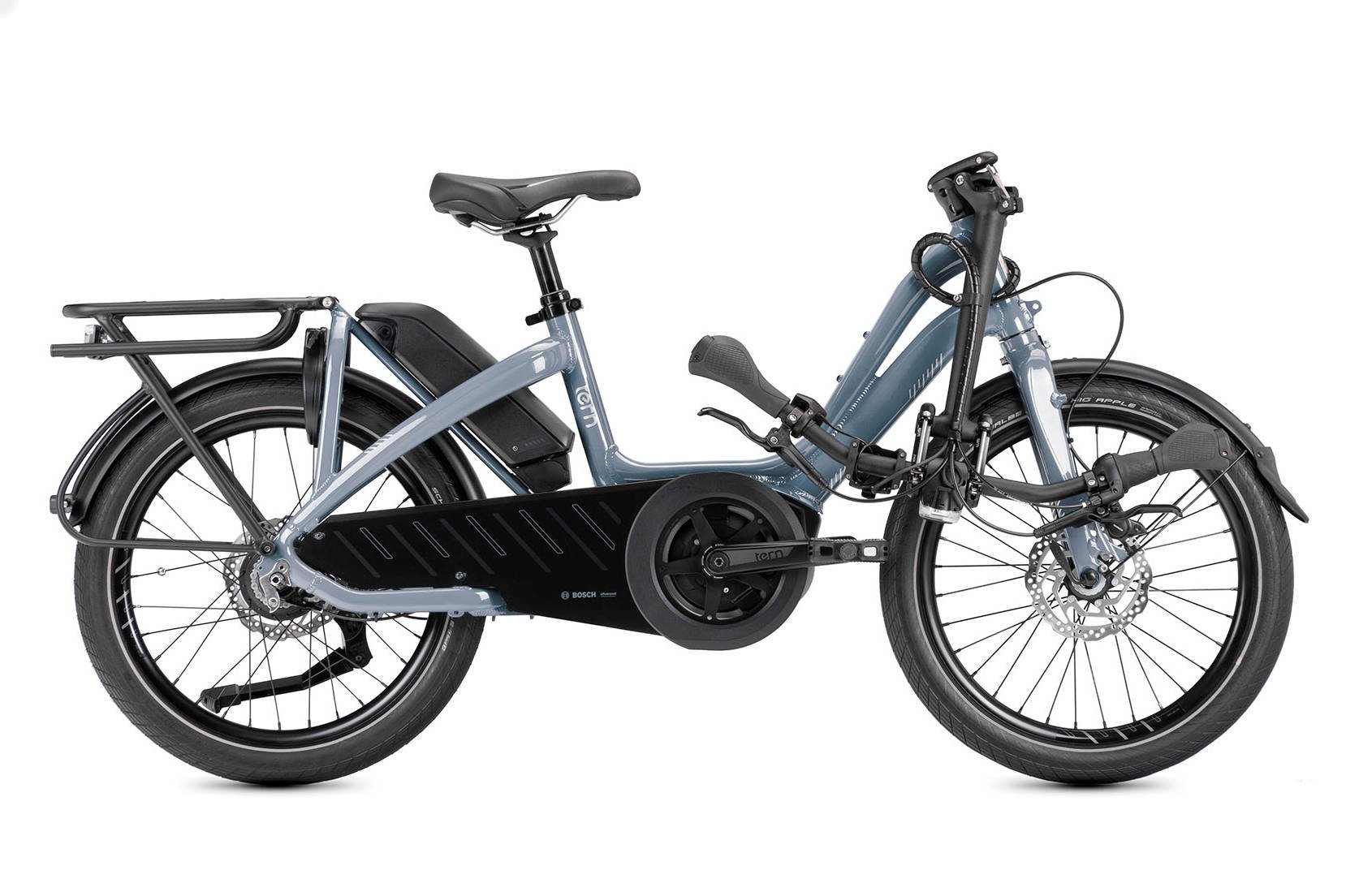 Tern NBD P8i Active Line 20 Electric Hub Gear Cargo Bike In Silver Blue Folded
