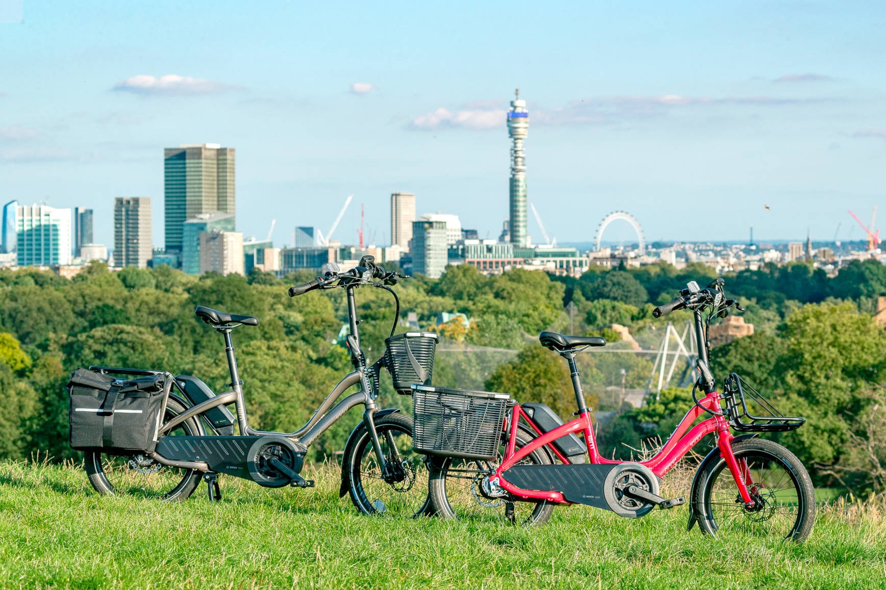 Tern NBD P8i Active Line 20 Electric Hub Gear Cargo Bike In Silver Blue Scenic Shot 1