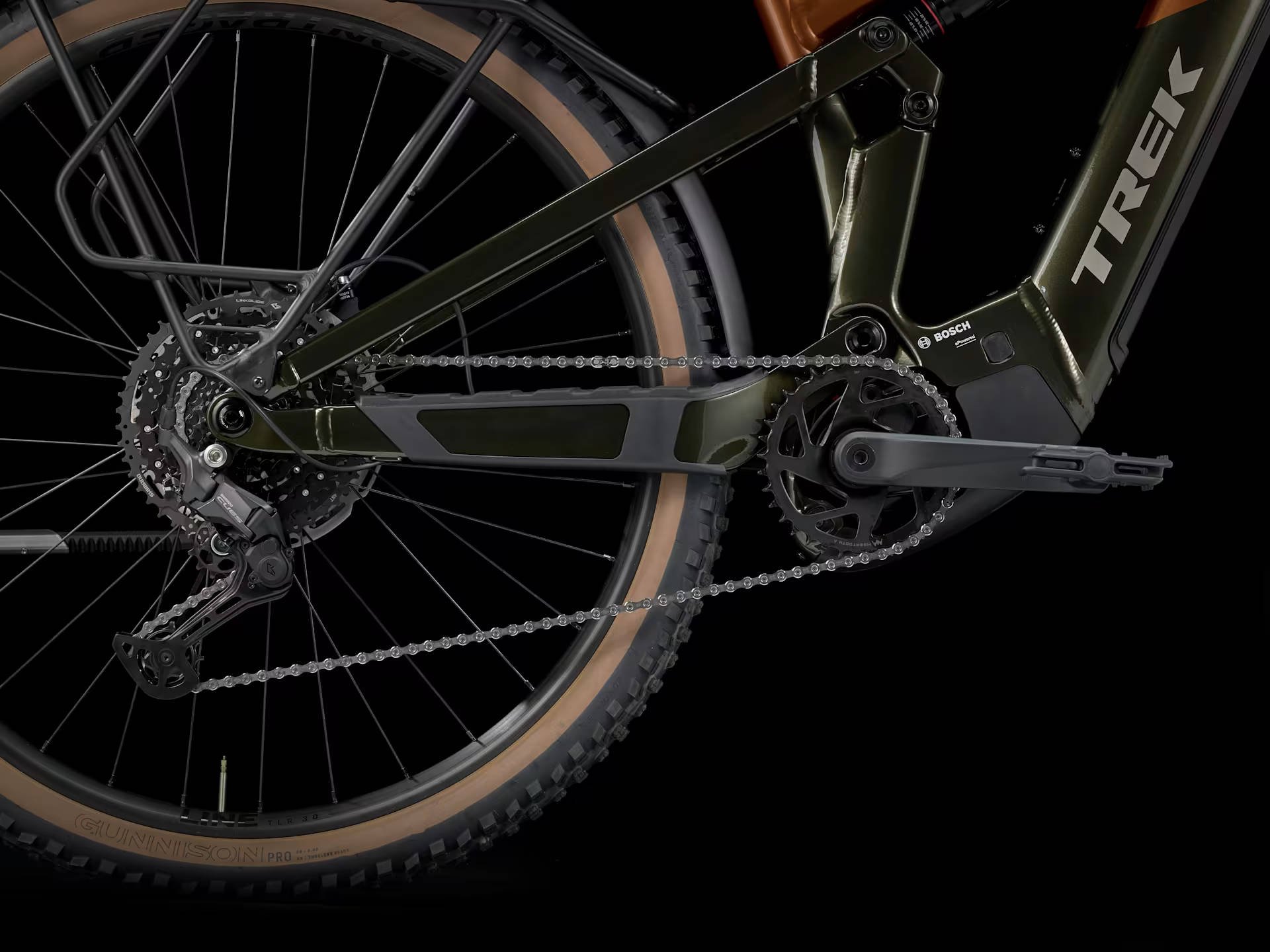 Trek Powerfly FS+ 4 Equipped Gen 4 600Wh Electric Full Suspension MTB In Pennyflake Black Olive Drivetrain