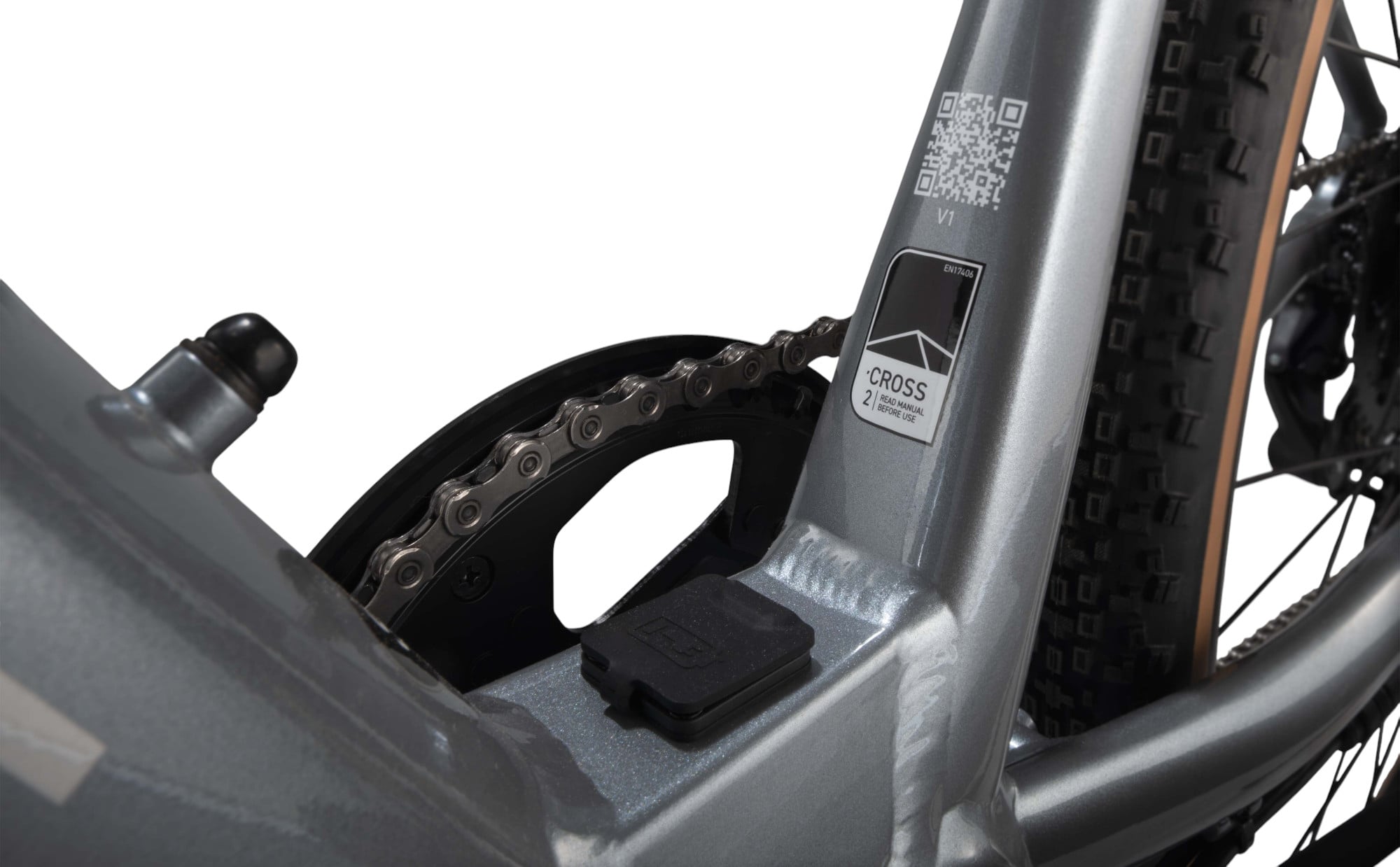 Whyte RHeO 2 V1 Electric Bike Crossbar Frame In Gloss Silver Charging Port