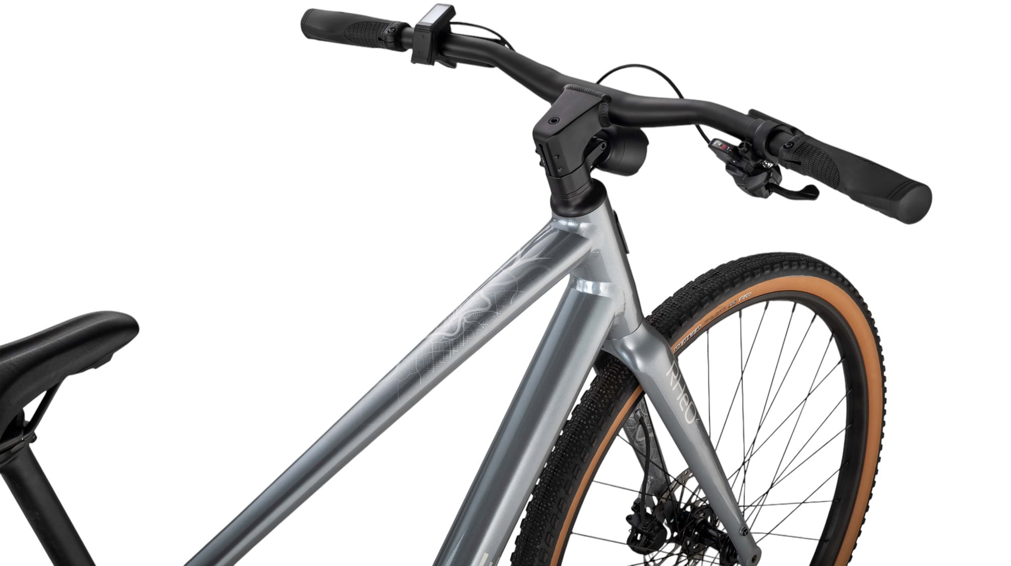 Whyte RHeO 2 V1 Electric Bike Crossbar Frame In Gloss Silver Cockpit