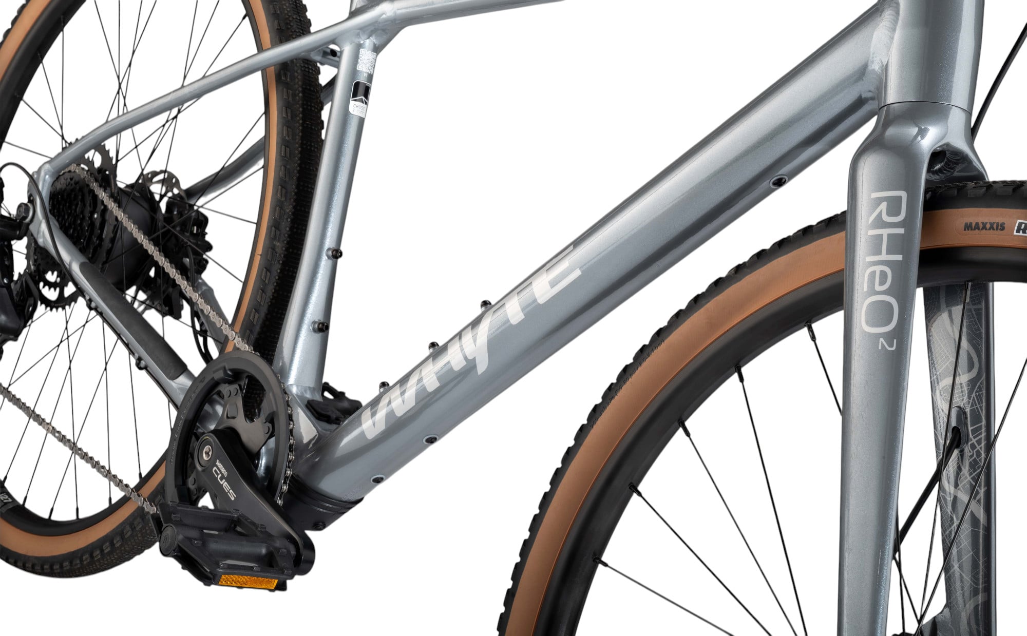 Whyte RHeO 2 V1 Electric Bike Crossbar Frame In Gloss Silver Downtube Decals