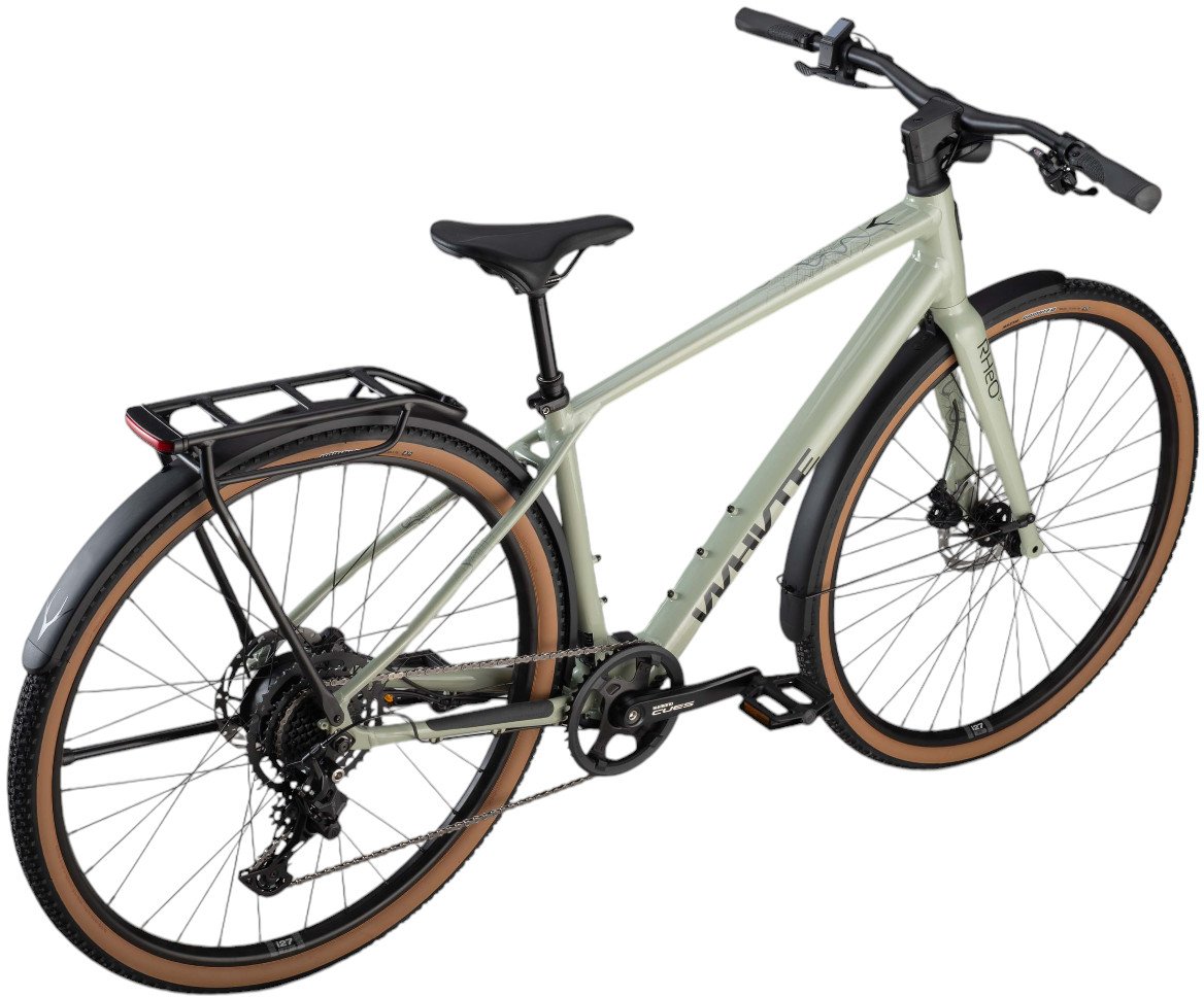 Whyte RHeO 3 V1 Electric Bike Crossbar Frame In Sage Green Angled Rear View