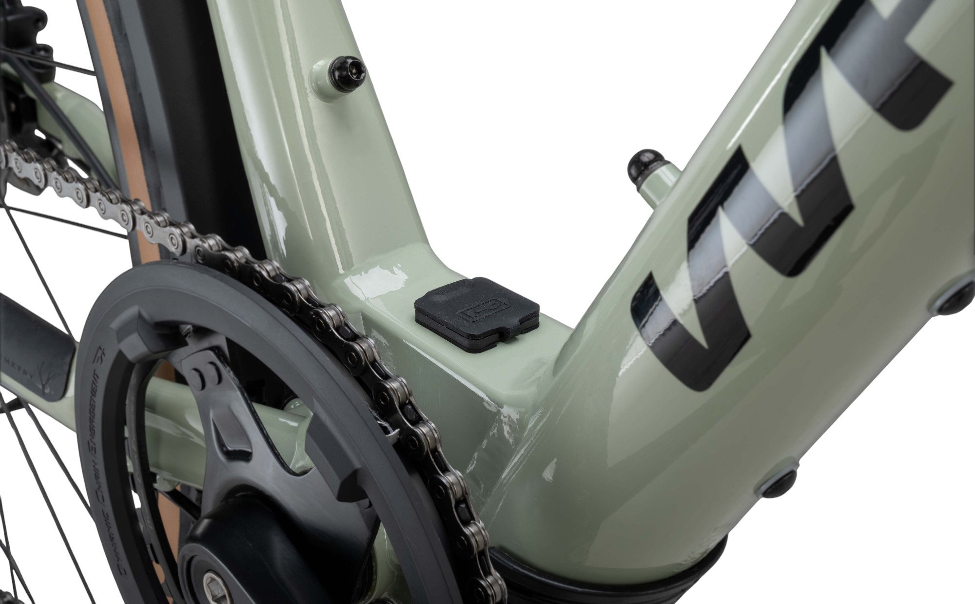 Whyte RHeO 3 V1 Electric Bike Crossbar Frame In Sage Green Charging Port