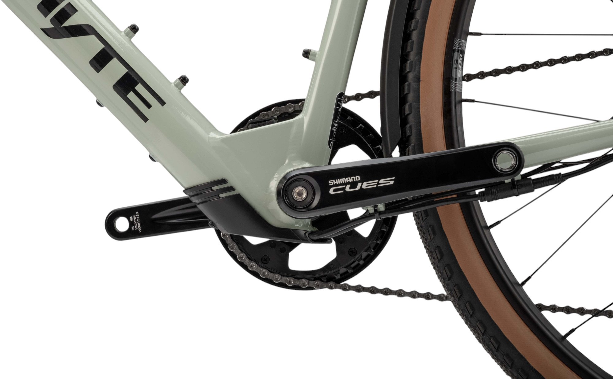 Whyte RHeO 3 V1 Electric Bike Crossbar Frame In Sage Green Cranks