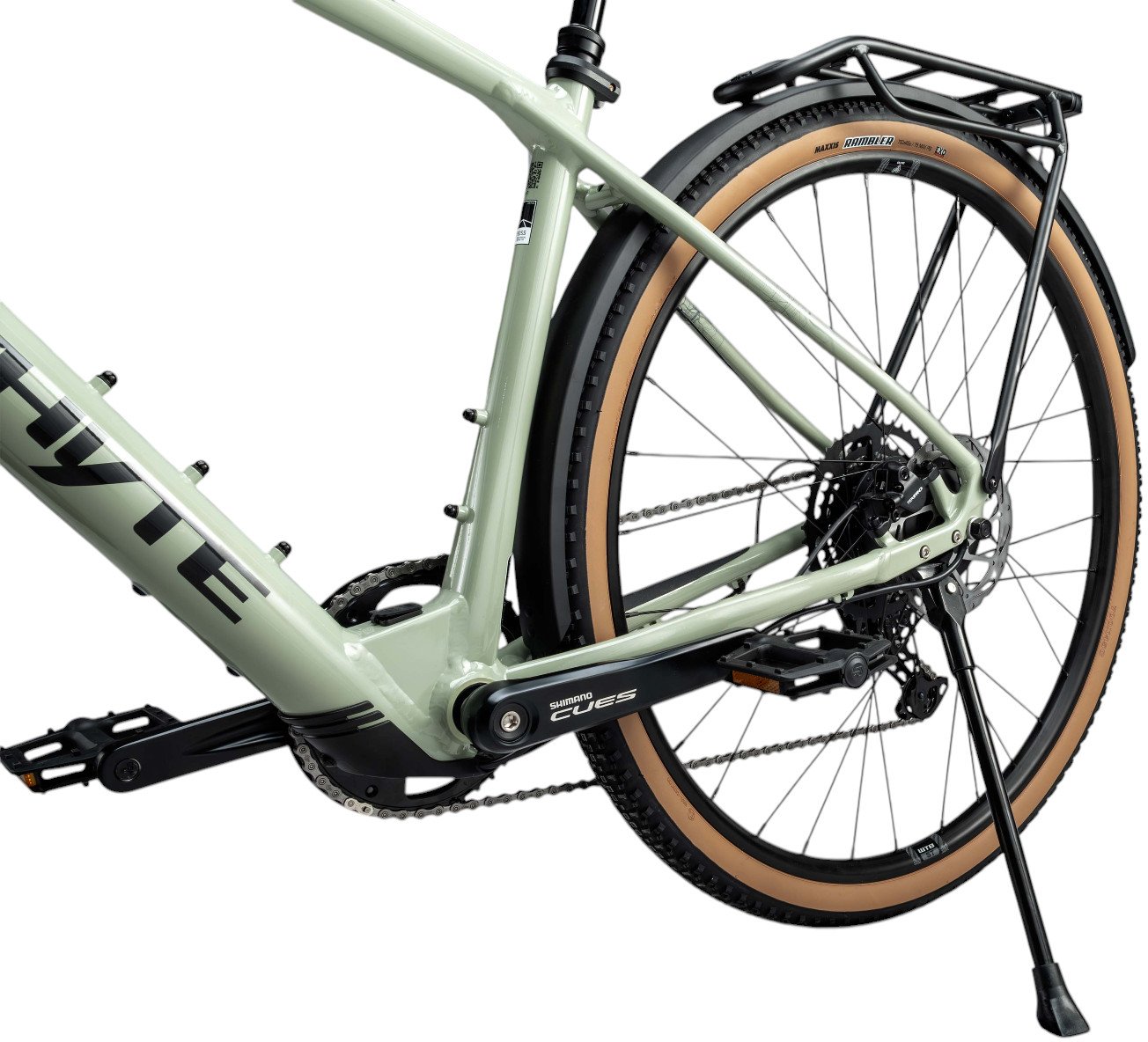 Whyte RHeO 3 V1 Electric Bike Crossbar Frame In Sage Green Kickstand
