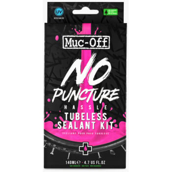No Puncture Hassle Tubeless Sealant 140ml Kit includes Measuring Scoop, Valve Core Removal Tool and UV Torch